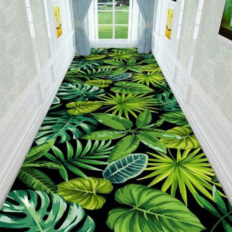 Kitchen Appliances Green - Tropical Leaves Print Runner Rug Non-Slip